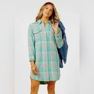 Outerknown Green and Gray Plaid Organic Cotton Blanket Shirt Womens SM **NWT